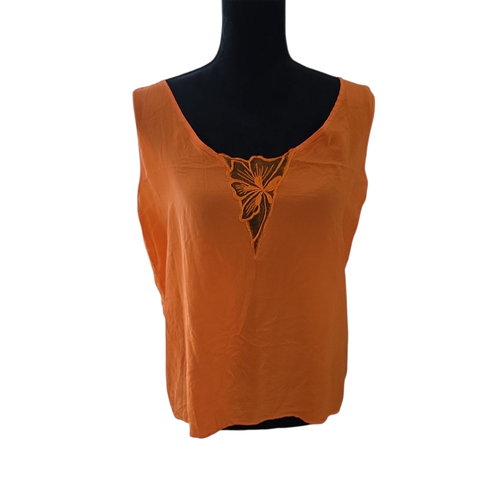 Alberto Makali Orange Tank Top with Floral Lace Accent